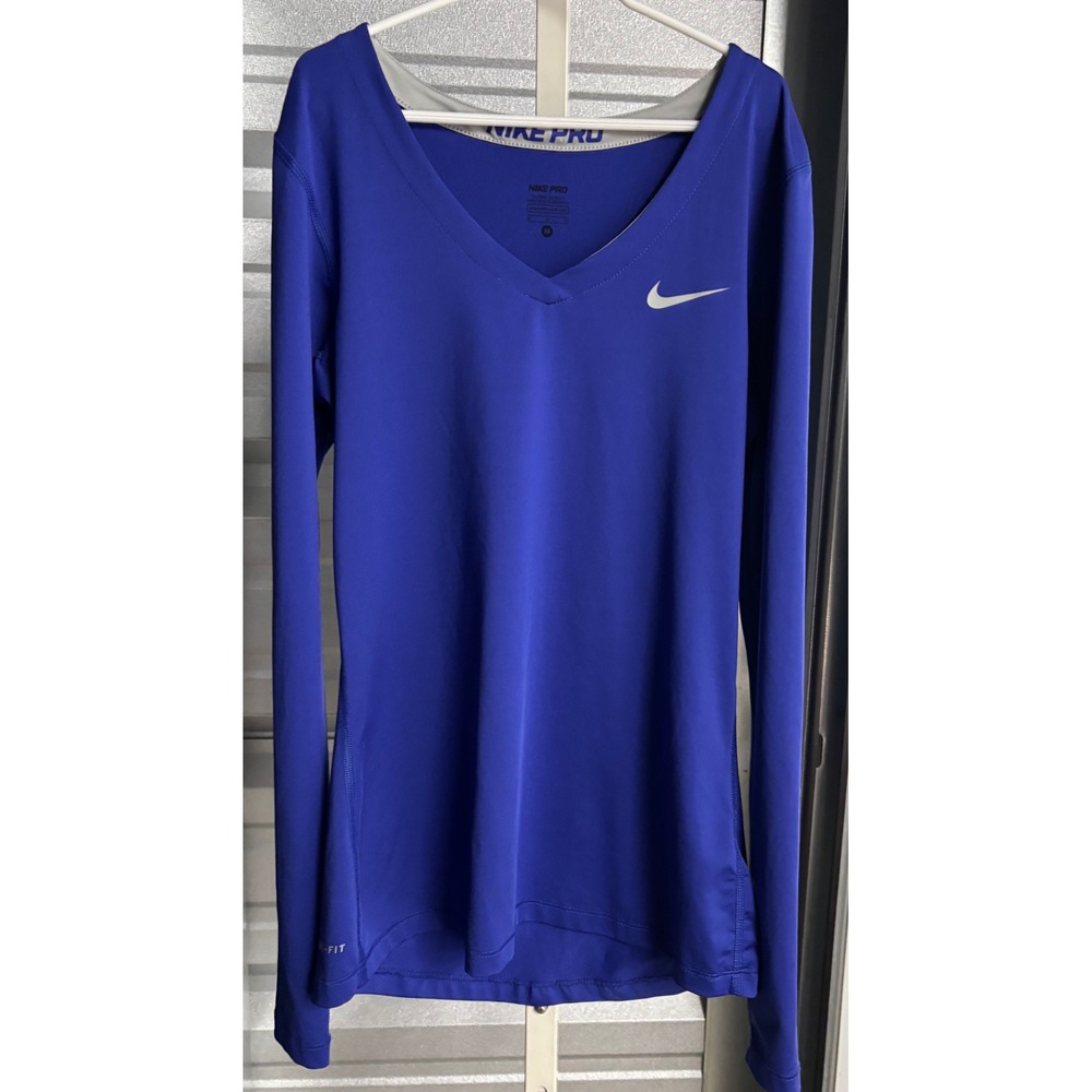 Nike Pro Women Royal Blue Dri-FIT V-Neck Long Sleeve Training Top Medium